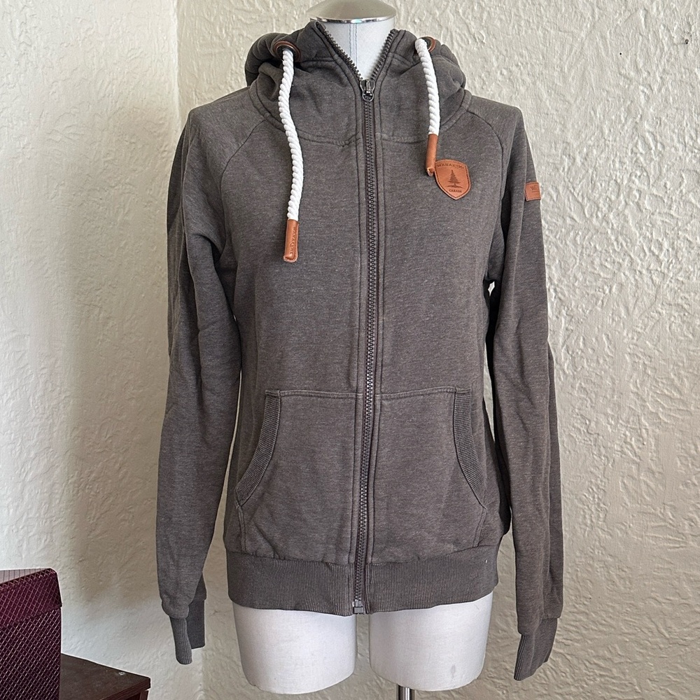 Wanakome Hera Full Zip Ash Brown Hoodie Hooded Sweatshirt Medium